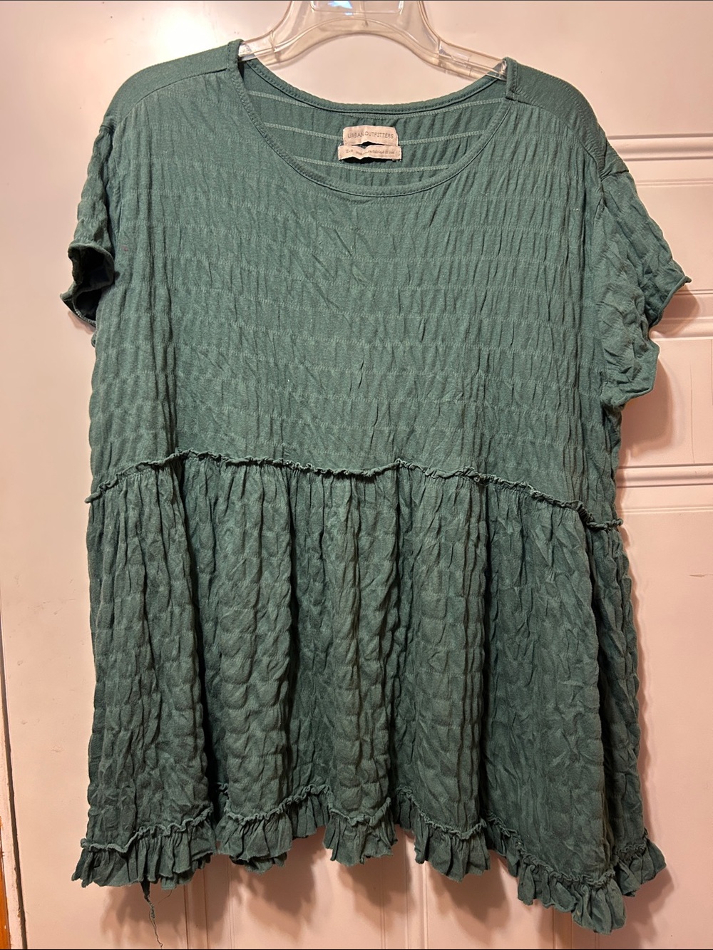 Urban Outfitters Sage Green Crinkle Tiered Short Sleeve Tunic S